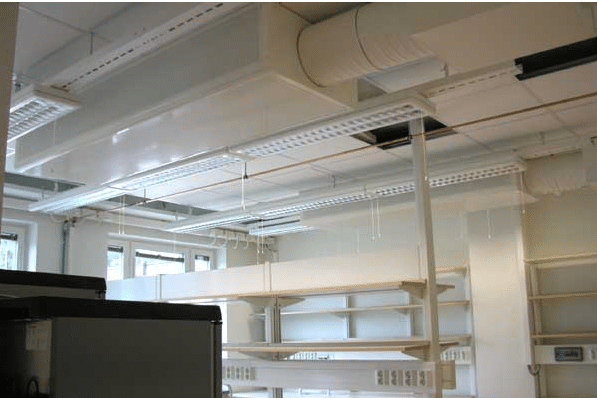 Quellluftdurchlass in abgehängter Decke, PD-Serie von Repus Ventilation.